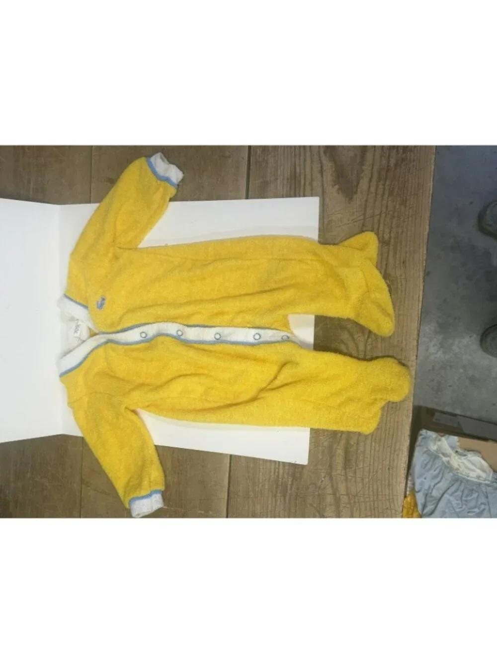 (2) Vintage Lacoste Yellow Blue Terry Cloth Baby Sleeper Pajamas Large 19-27 LBS